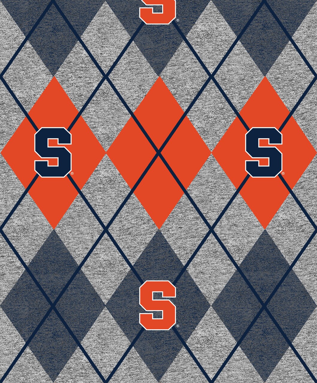 Sykel Enterprises-Syracuse University Fleece Fabric-Syracuse Orange Heather Argyle Fleece Blanket Fabric-Sold by the yard